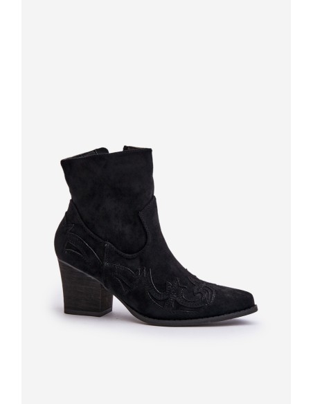 Cowboy Ankle Boots With Heel Eco Suede Black Arabelline