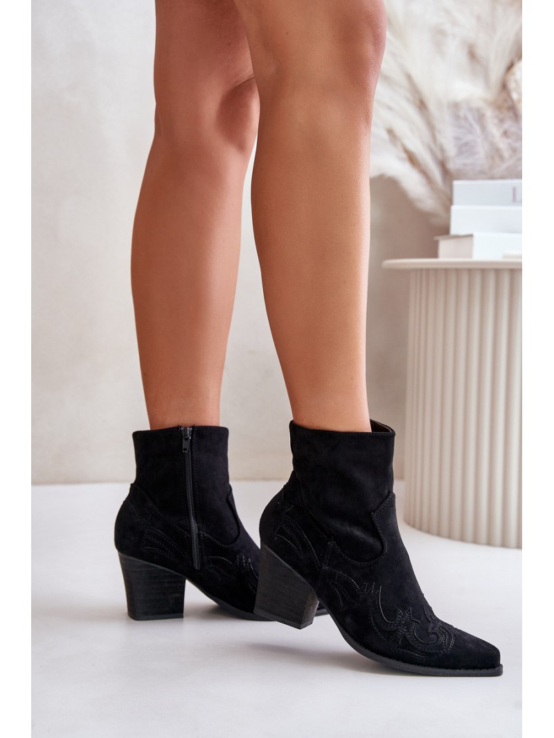 Cowboy Ankle Boots With Heel Eco Suede Black Arabelline