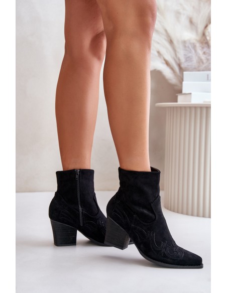 Cowboy Ankle Boots With Heel Eco Suede Black Arabelline