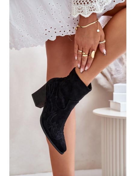 Cowboy Ankle Boots With Heel Eco Suede Black Arabelline