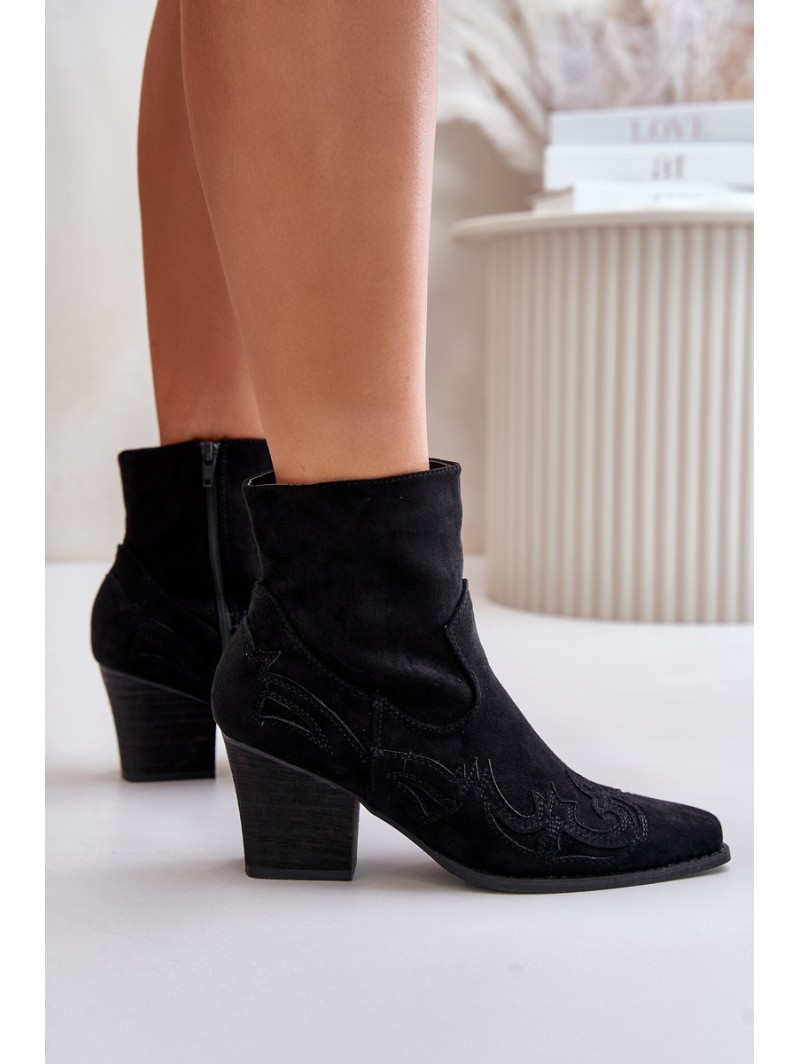 Cowboy Ankle Boots With Heel Eco Suede Black Arabelline