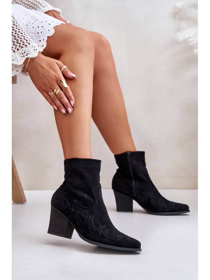 Cowboy Ankle Boots With Heel Eco Suede Black Arabelline