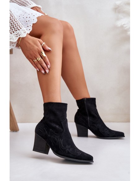 Cowboy Ankle Boots With Heel Eco Suede Black Arabelline