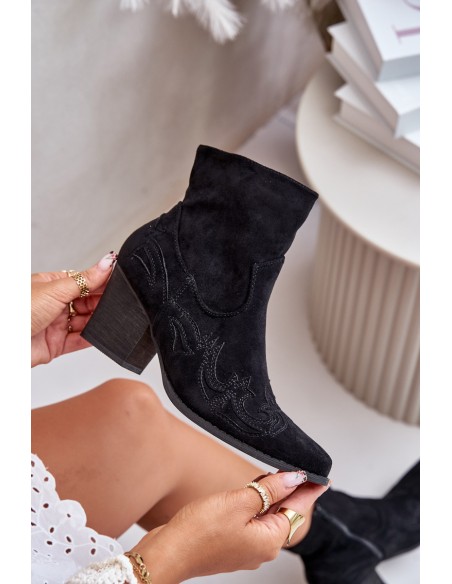 Cowboy Ankle Boots With Heel Eco Suede Black Arabelline