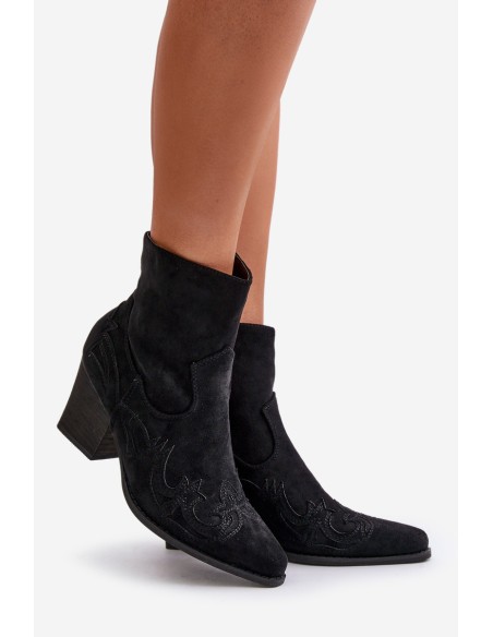 Cowboy Ankle Boots With Heel Eco Suede Black Arabelline