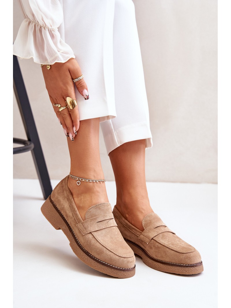 Classic Women's Moccasins Made Of Eco Suede Beige Belania