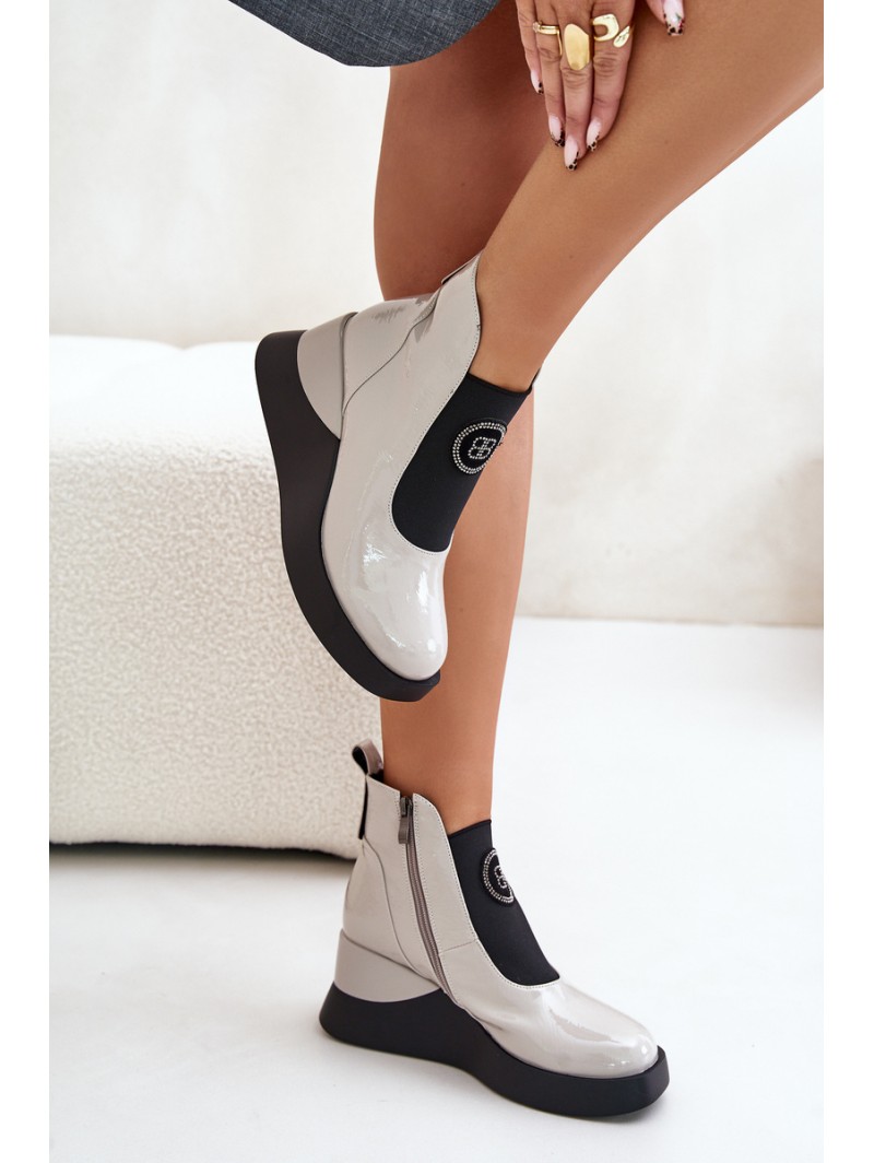 Leather Wedge Ankle Boots D&A MR880-137 Light Gray