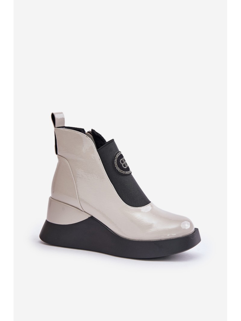 Leather Wedge Ankle Boots D&A MR880-137 Light Gray