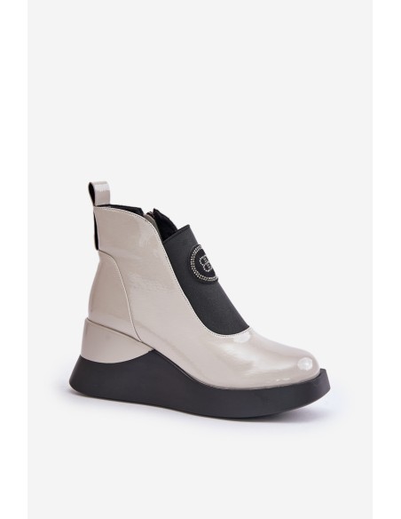 Leather Wedge Ankle Boots D&A MR880-137 Light Gray