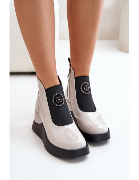 Leather Wedge Ankle Boots D&A MR880-137 Light Gray