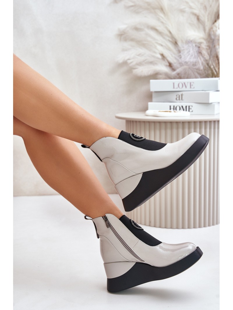 Leather Wedge Ankle Boots D&A MR880-137 Light Gray