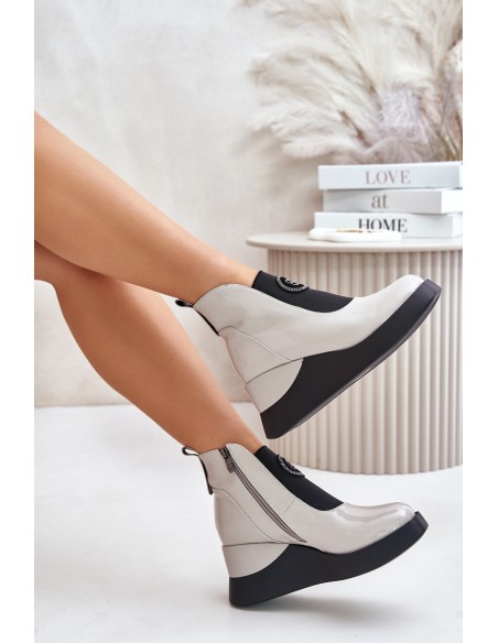 Leather Wedge Ankle Boots D&A MR880-137 Light Gray