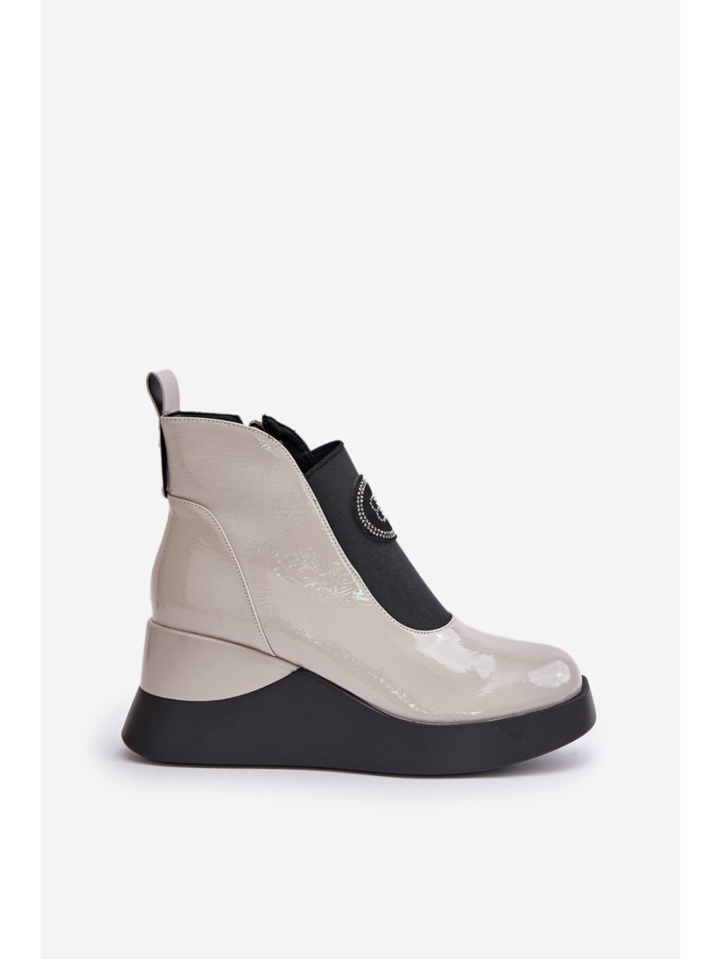 Leather Wedge Ankle Boots D&A MR880-137 Light Gray