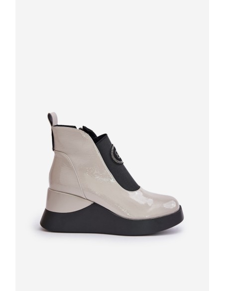 Leather Wedge Ankle Boots D&A MR880-137 Light Gray