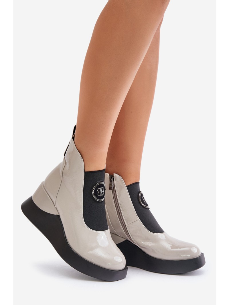Leather Wedge Ankle Boots D&A MR880-137 Light Gray
