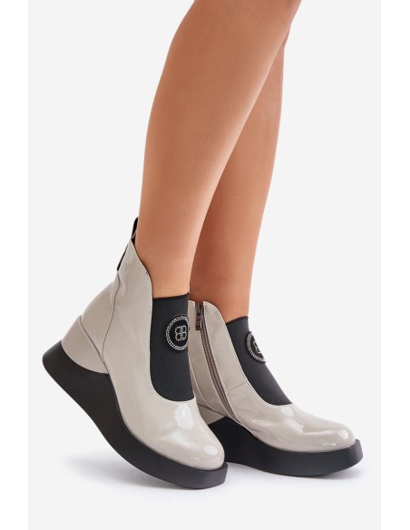 Leather Wedge Ankle Boots D&A MR880-137 Light Gray