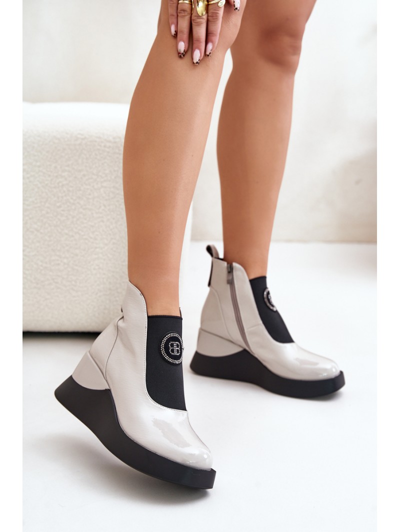 Leather Wedge Ankle Boots D&A MR880-137 Light Gray