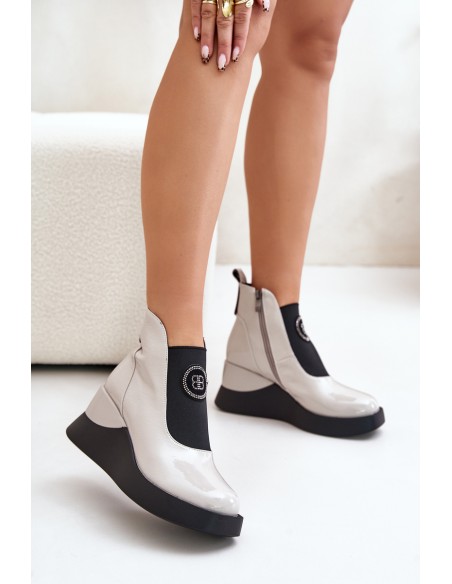 Leather Wedge Ankle Boots D&A MR880-137 Light Gray