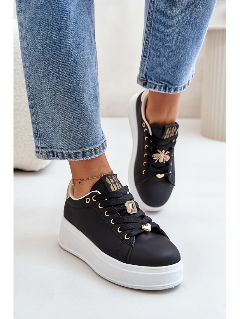 Women's Platform Sneakers with Decorations Black Herbisa