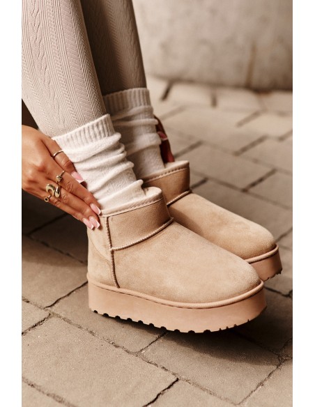 Women's Snow Boots On Platform Insulated With Fur Beige Xamella