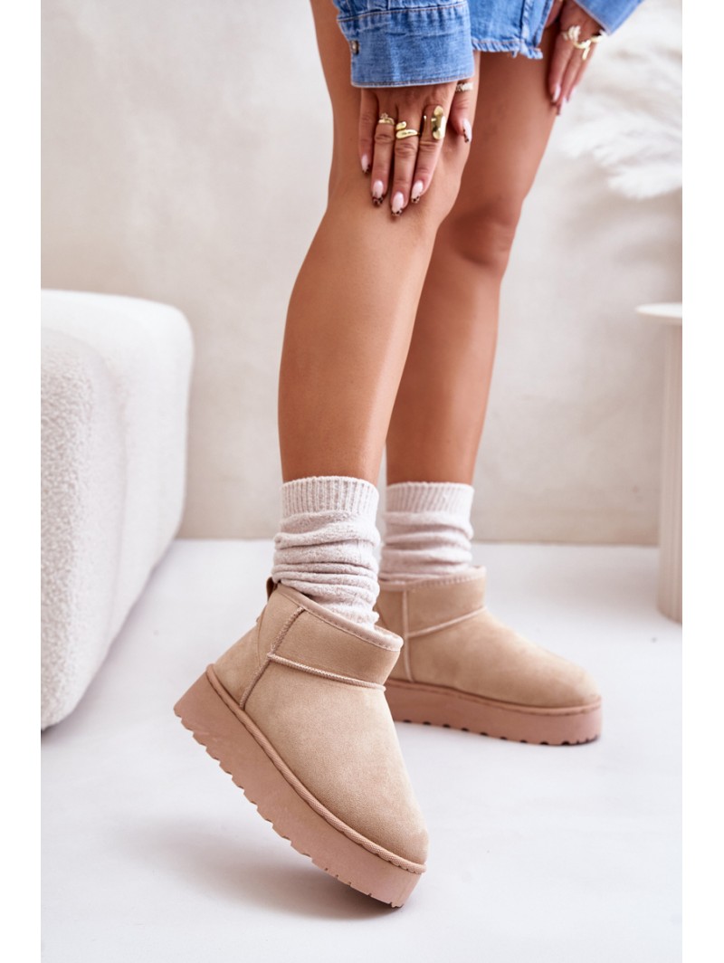 Women's Snow Boots On Platform Insulated With Fur Beige Xamella