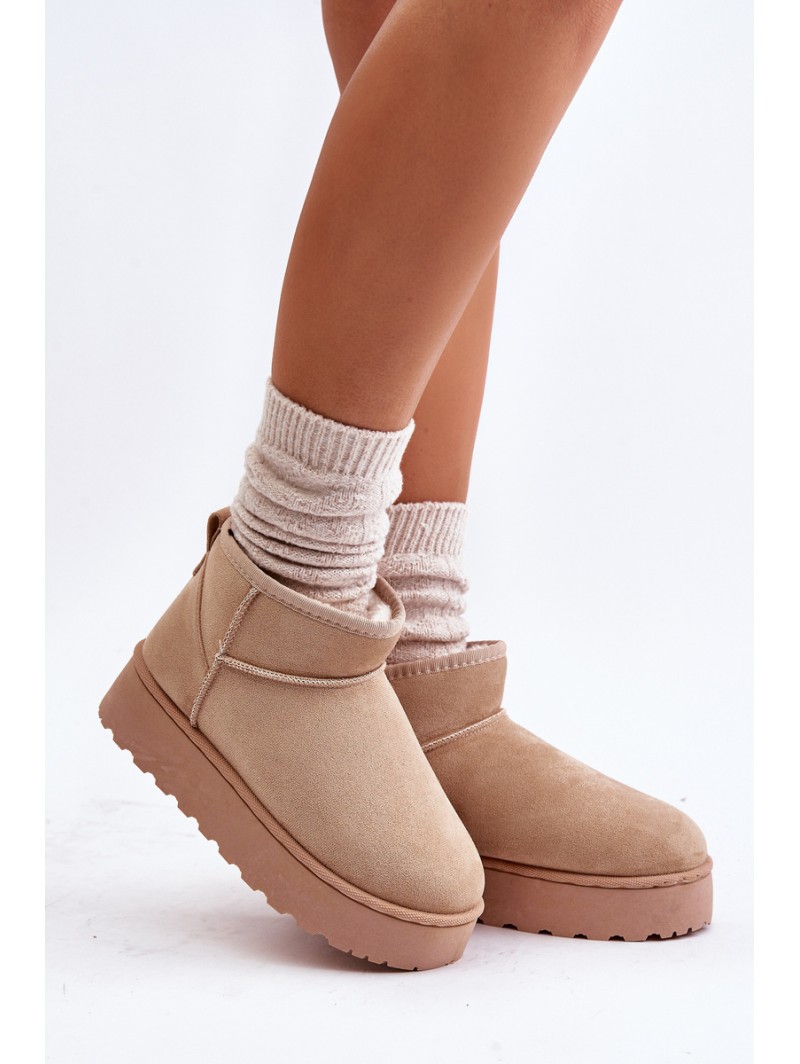 Women's Snow Boots On Platform Insulated With Fur Beige Xamella