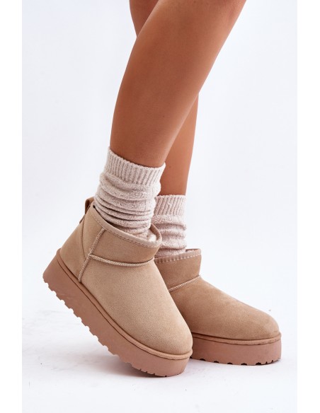 Women's Snow Boots On Platform Insulated With Fur Beige Xamella