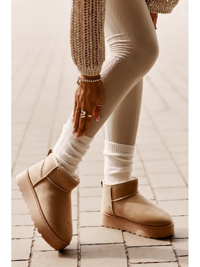 Women's Snow Boots On Platform Insulated With Fur Beige Xamella