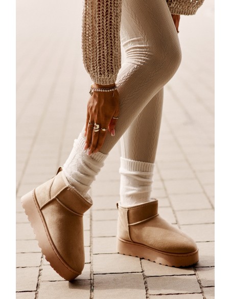 Women's Snow Boots On Platform Insulated With Fur Beige Xamella