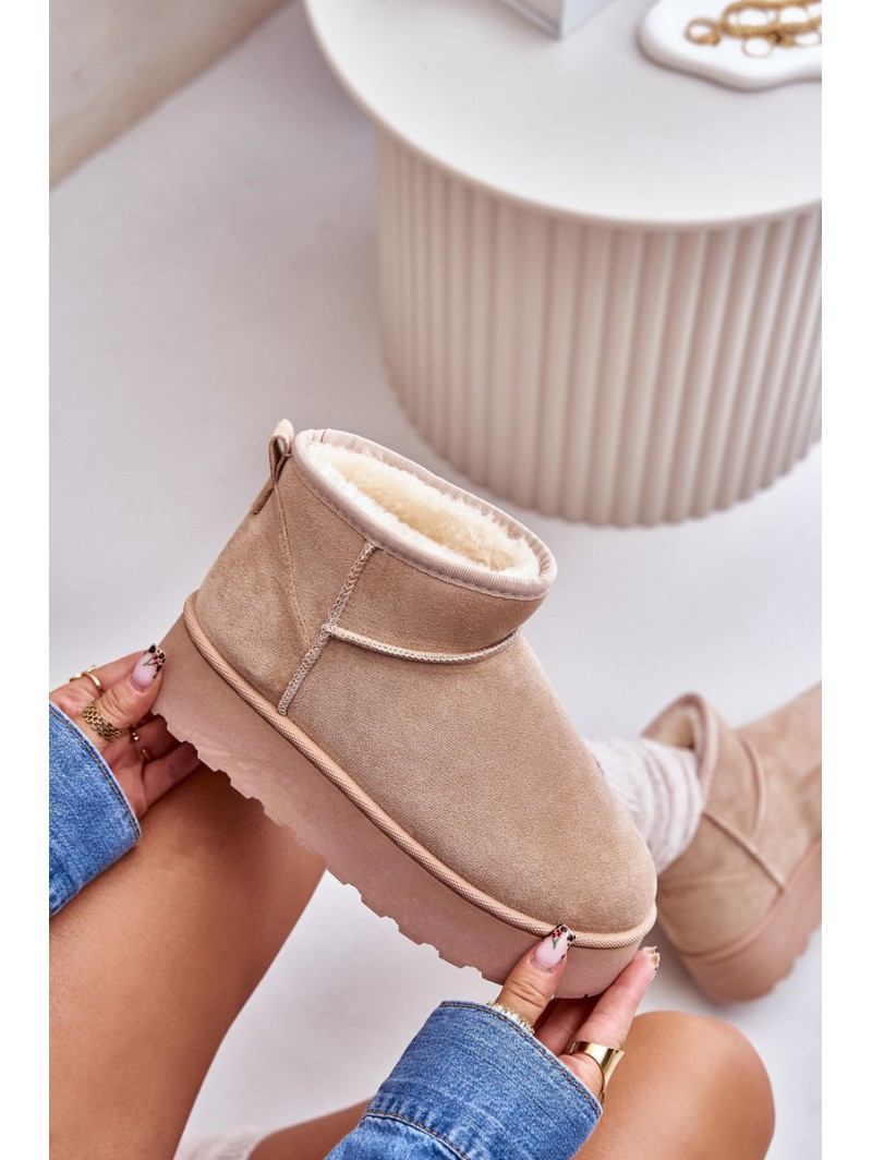 Women's Snow Boots On Platform Insulated With Fur Beige Xamella