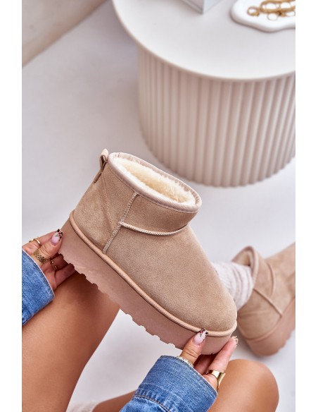Women's Snow Boots On Platform Insulated With Fur Beige Xamella