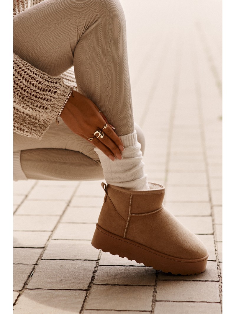 Women's Snow Boots On Platform Insulated With Fur Beige Xamella