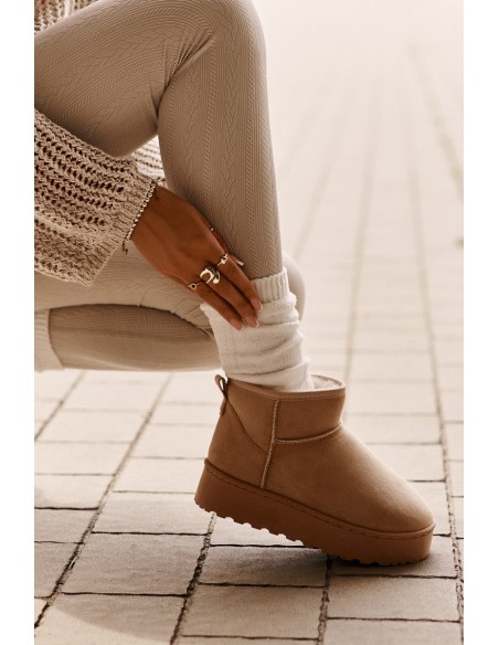 Women's Snow Boots On Platform Insulated With Fur Beige Xamella