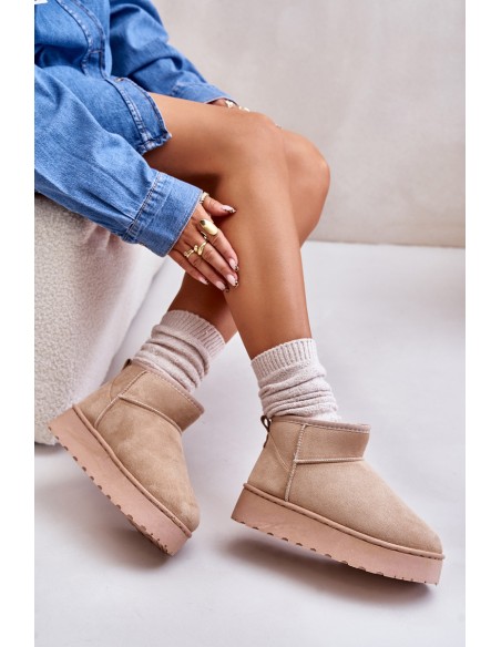 Women's Snow Boots On Platform Insulated With Fur Beige Xamella