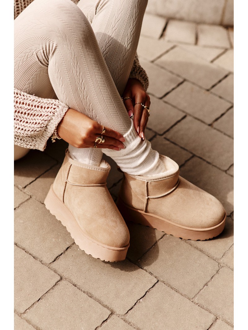 Women's Snow Boots On Platform Insulated With Fur Beige Xamella