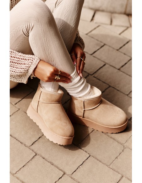 Women's Snow Boots On Platform Insulated With Fur Beige Xamella