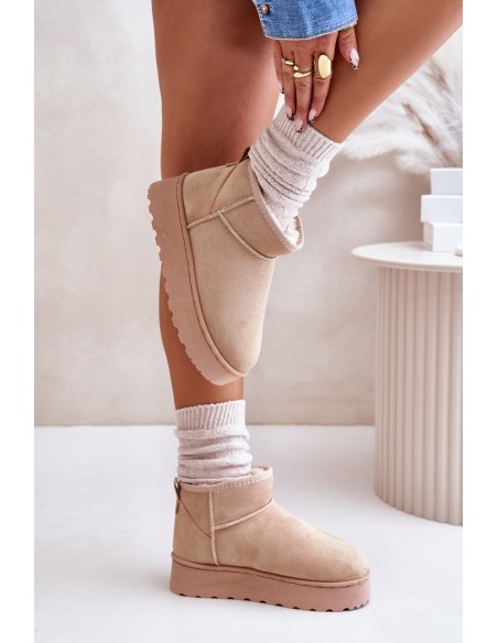 Women's Snow Boots On Platform Insulated With Fur Beige Xamella