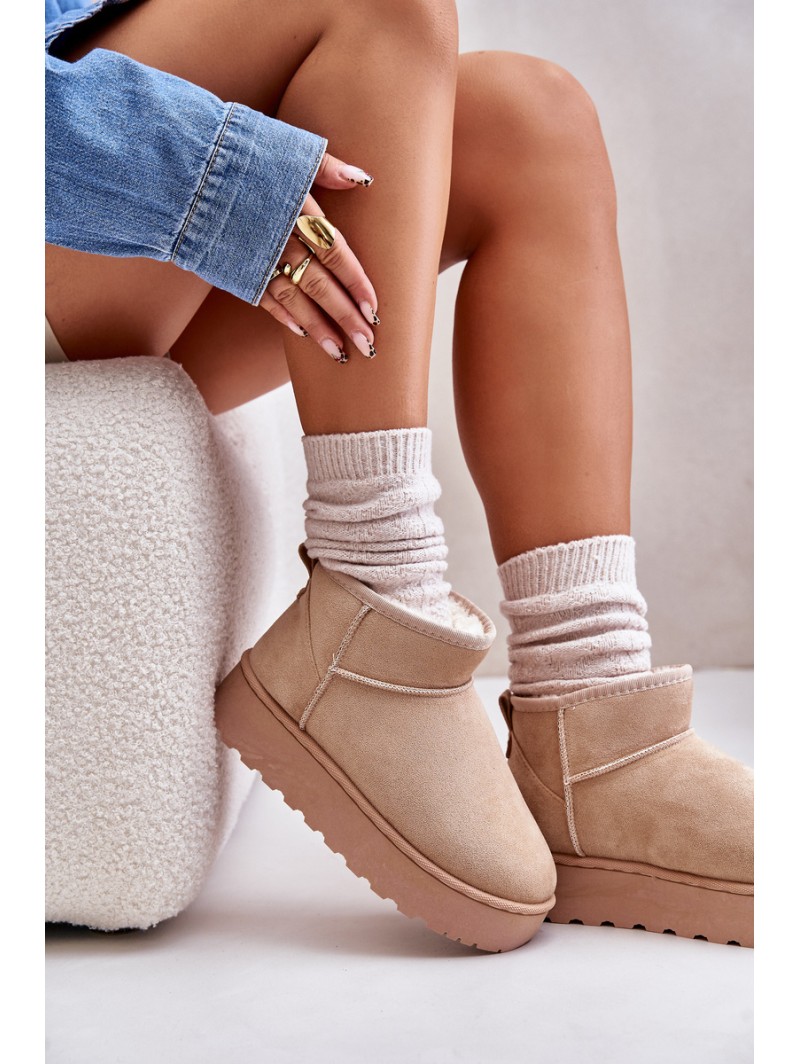 Women's Snow Boots On Platform Insulated With Fur Beige Xamella