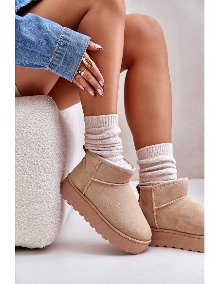 Women's Snow Boots On Platform Insulated With Fur Beige Xamella