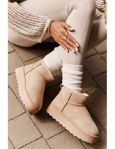 Women's Snow Boots On Platform Insulated With Fur Beige Xamella