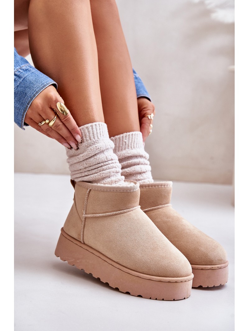 Women's Snow Boots On Platform Insulated With Fur Beige Xamella