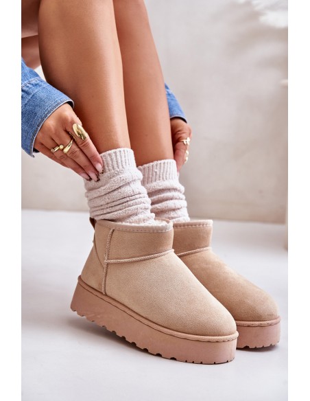 Women's Snow Boots On Platform Insulated With Fur Beige Xamella