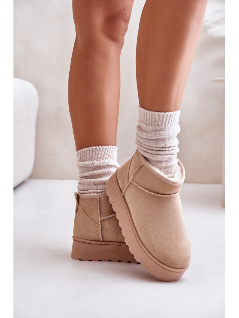 Women's Snow Boots On Platform Insulated With Fur Beige Xamella
