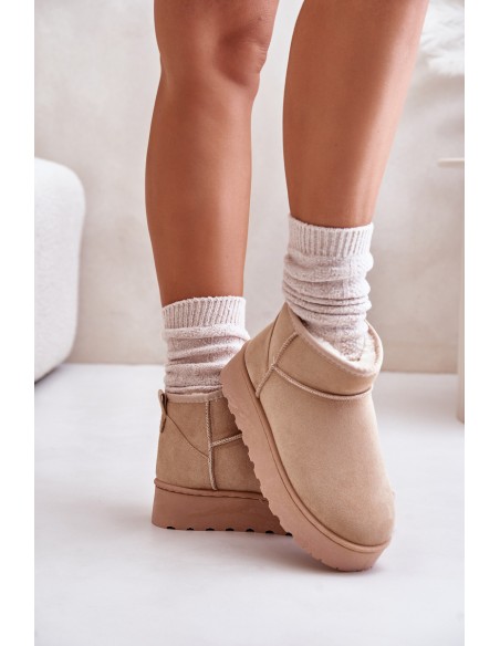 Women's Snow Boots On Platform Insulated With Fur Beige Xamella