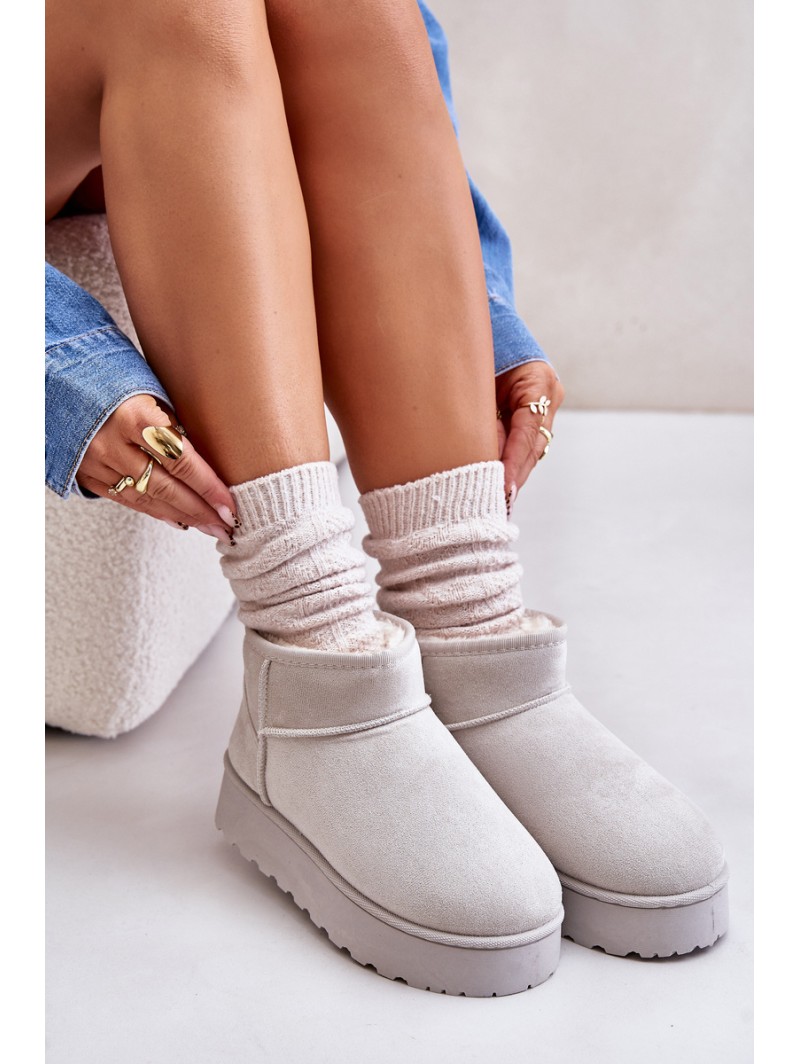 Women's Snow Boots On Platform Insulated With Fur Light Gray Xamella