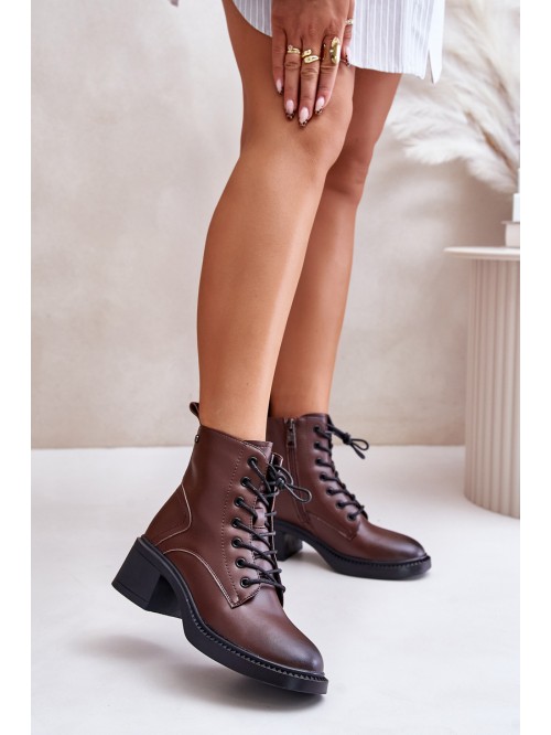 Warm Women's Boots on Low Heels Made of Natural Leather Vinceza 66722 Brown 2