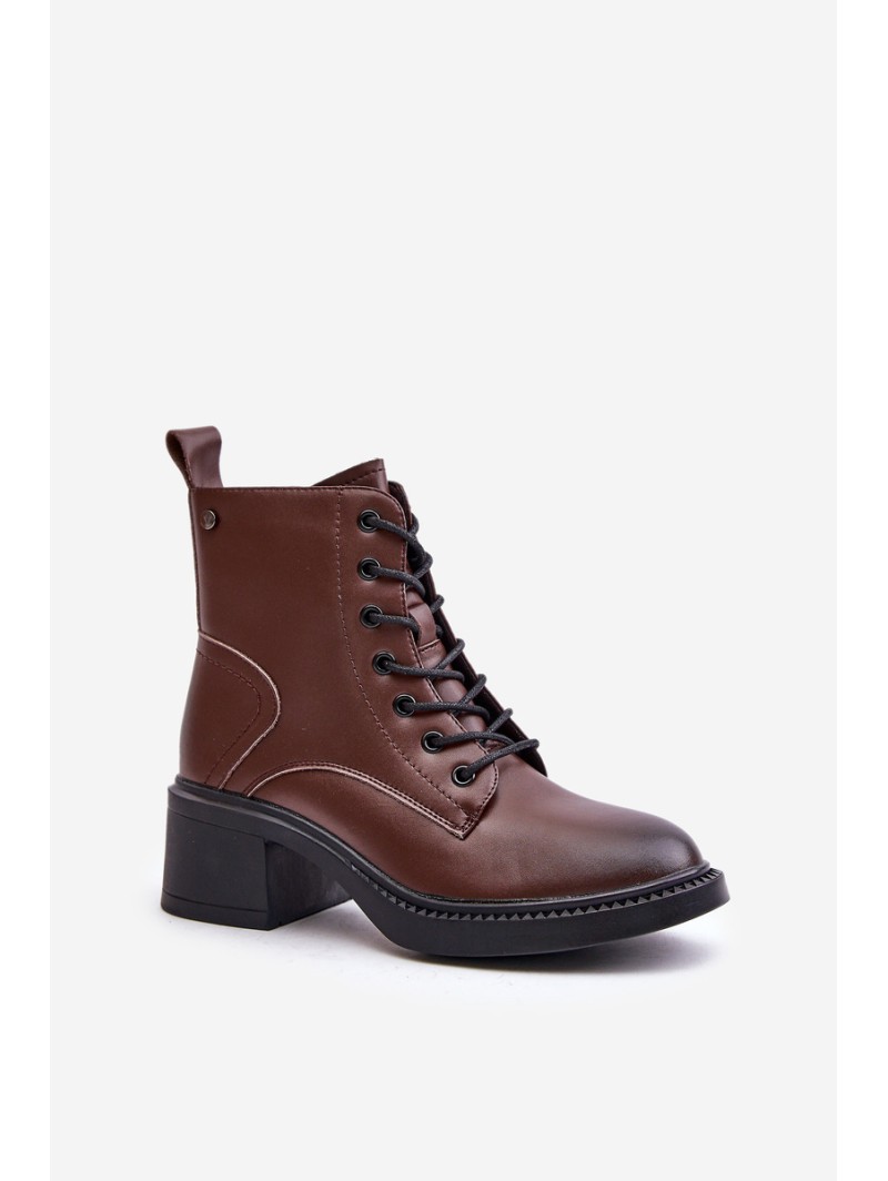 Warm Women's Boots on Low Heels Made of Natural Leather Vinceza 66722 Brown