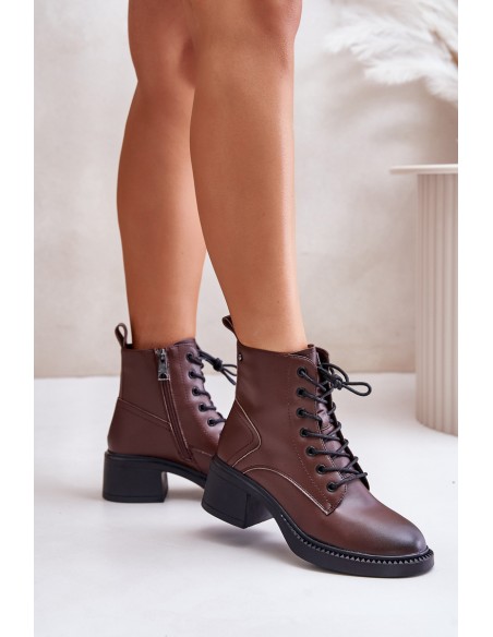 Warm Women's Boots on Low Heels Made of Natural Leather Vinceza 66722 Brown