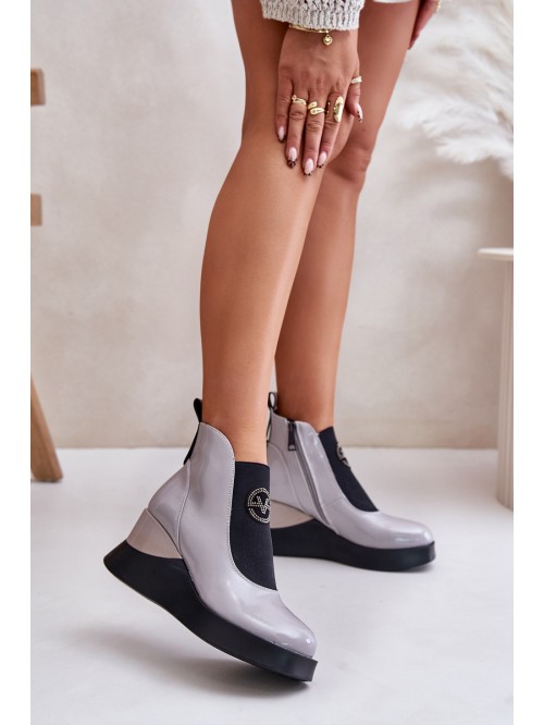 Lacquered Wedge Ankle Boots Insulated Gray Vinceza 66703 2
