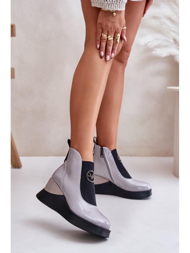 Lacquered Wedge Ankle Boots Insulated Gray Vinceza 66703